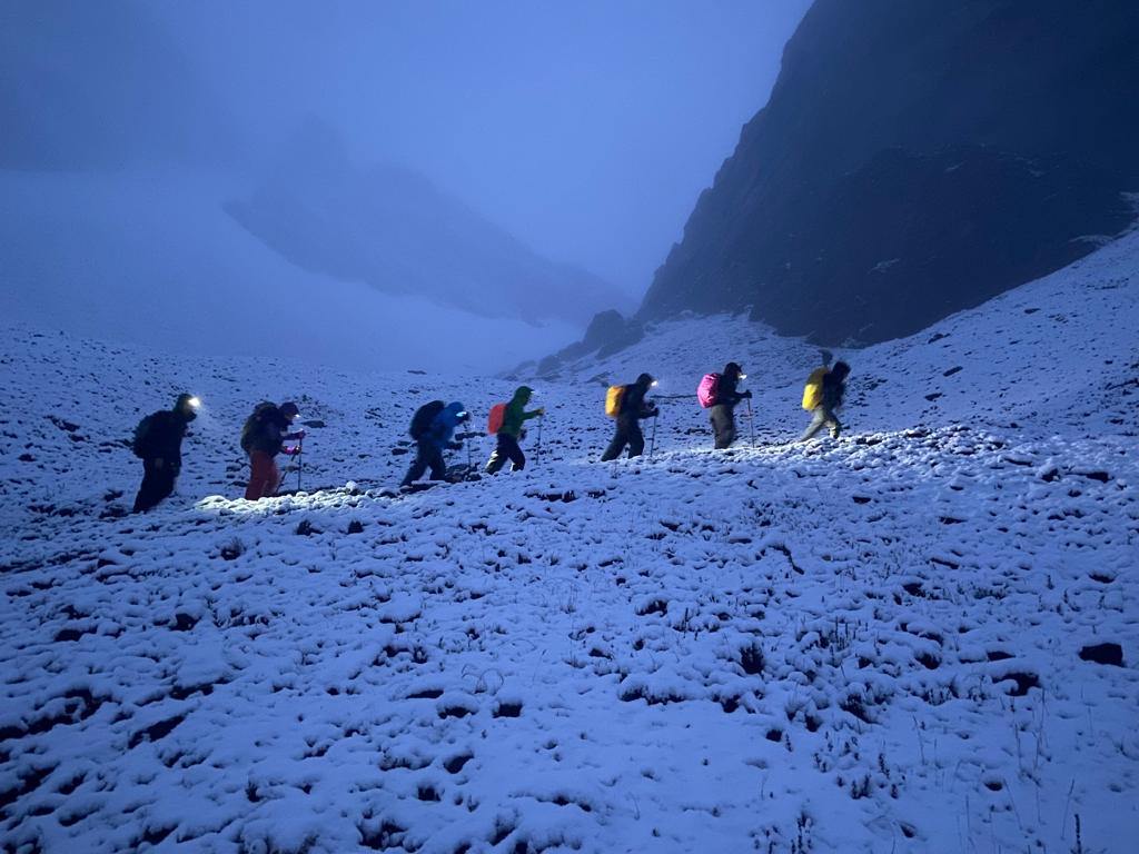 trekkers with head lamp trekking towards annapurna trek