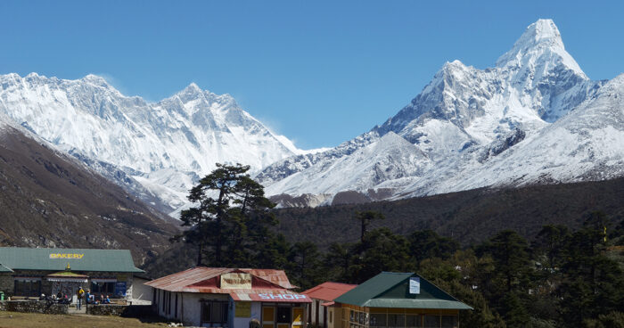 Traditional tea houses with views of Ama Dablam in the background