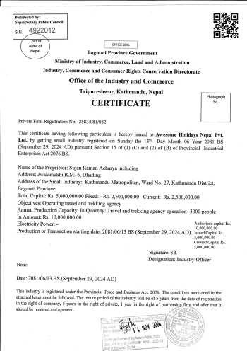 Incorporation with Department of Cottage & Small Industries