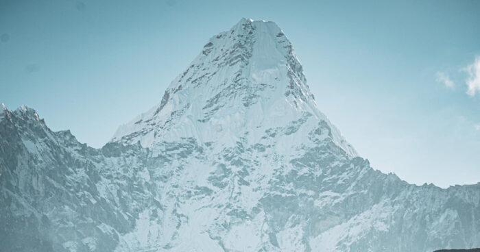 Sharp, rugged ridgelines of Ama Dablam towering above the Khumbu Valley