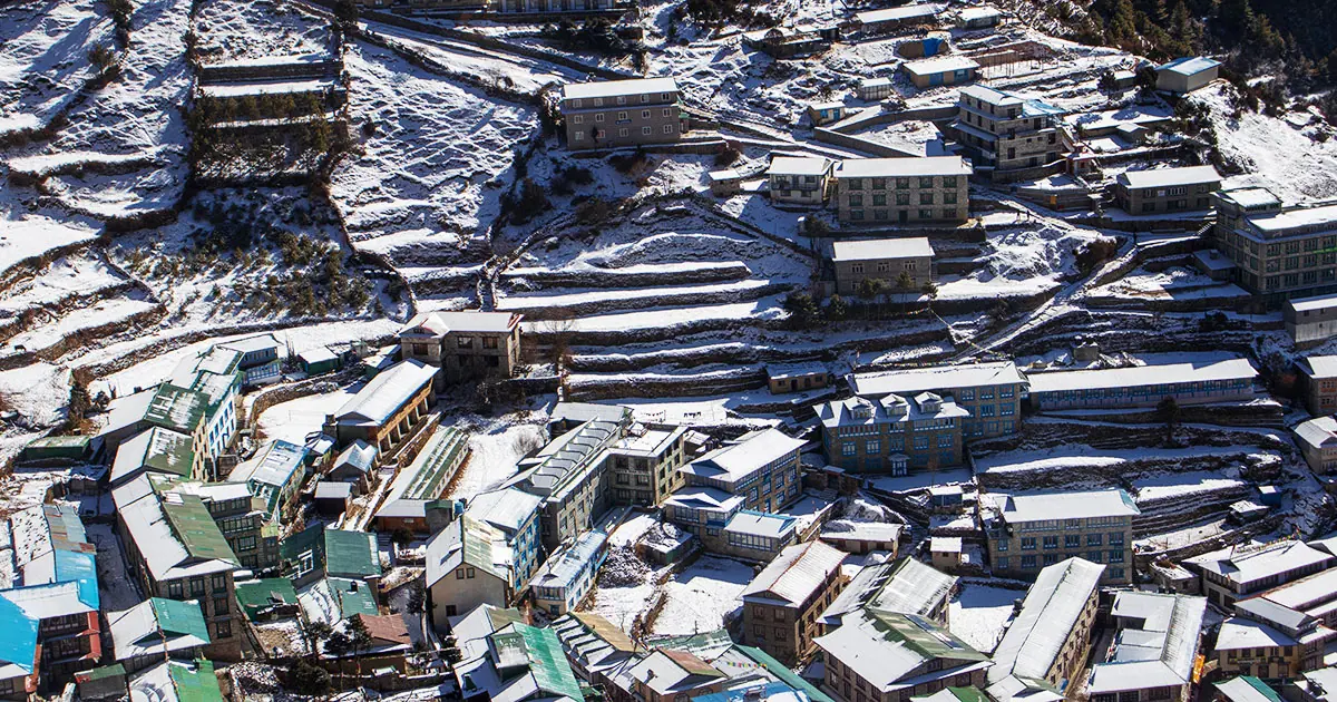 Image of Namche Bazaar in winter.