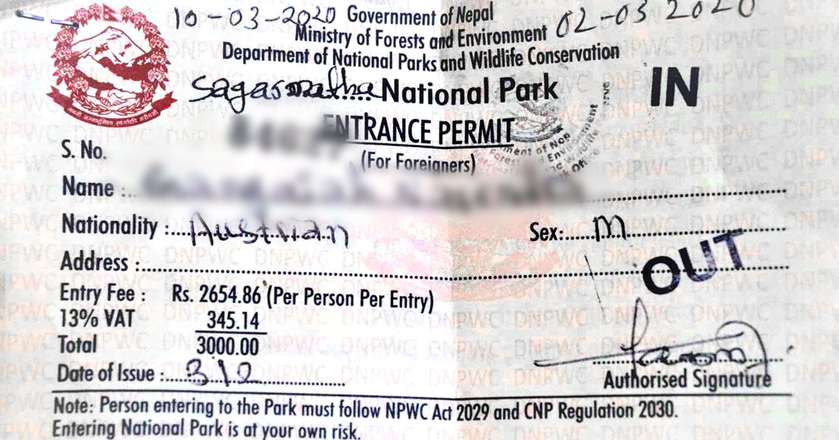 Sagarmatha National Park Entry Permit