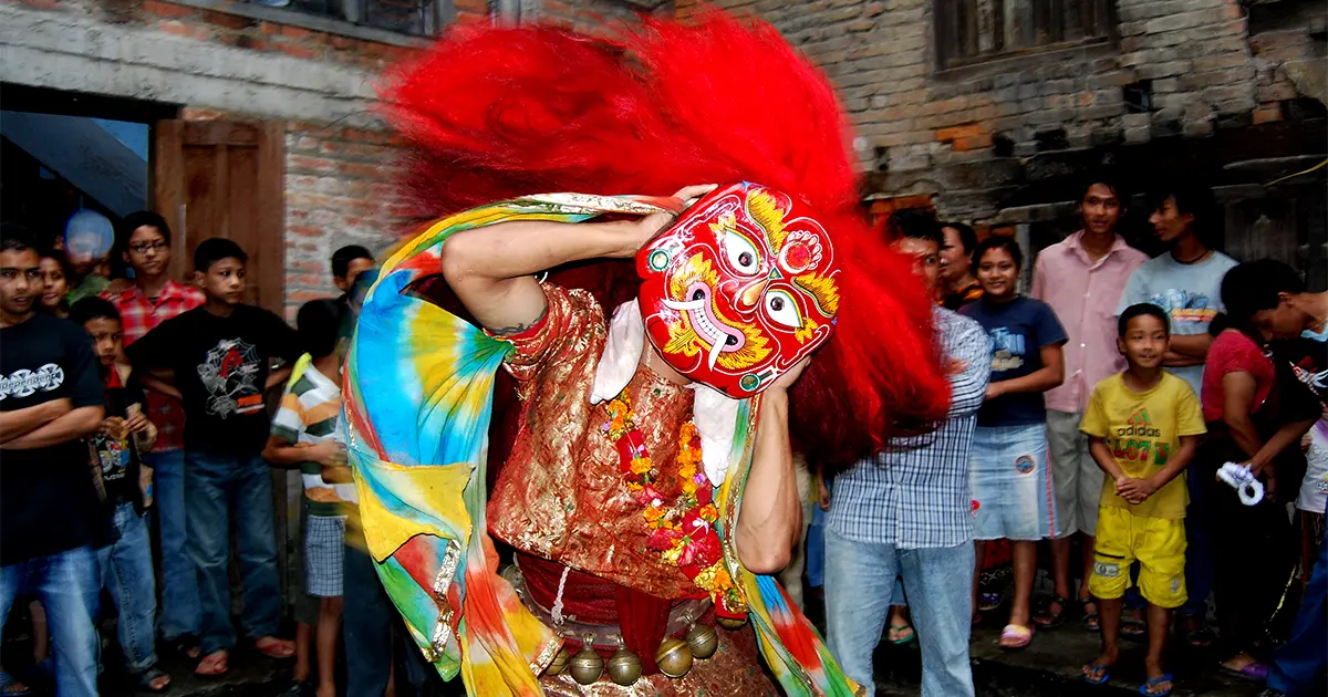 Lakhey dancing during the Indra Jatra in Kathmandu
