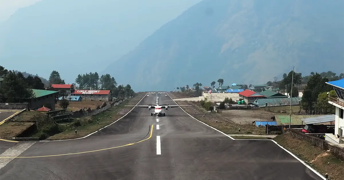 Airplane landing in Lukla Airport
