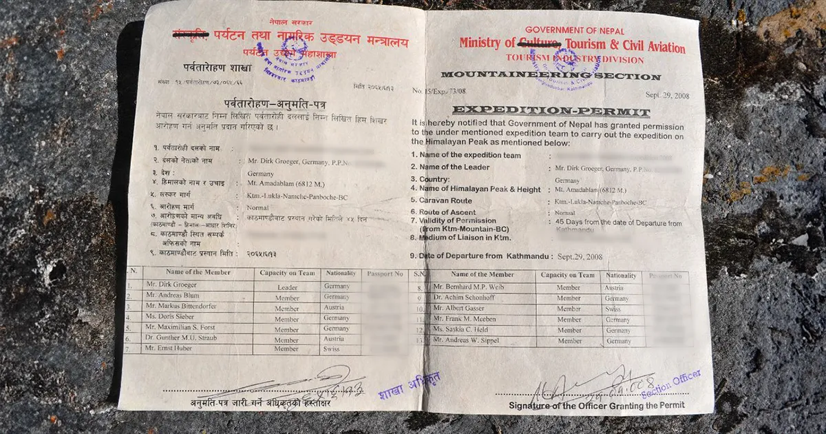 Ama Dablam Climbing Permit