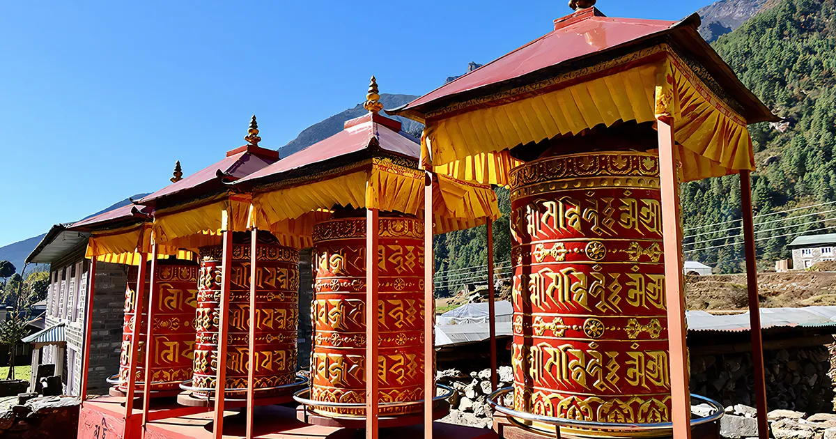 Praying wheels in the Everest Base Camp Trek Spiritual