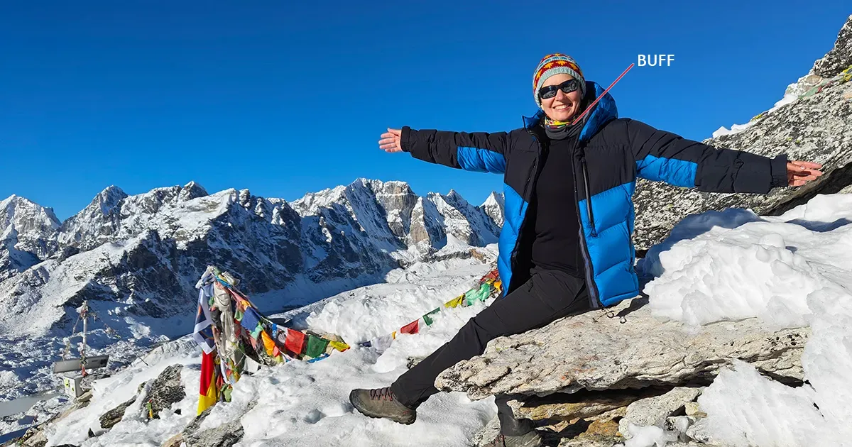 Trekkers wearing a buff for the Everest Base Camp Trek
