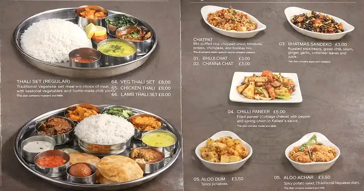 Menu in Kailash Tour 