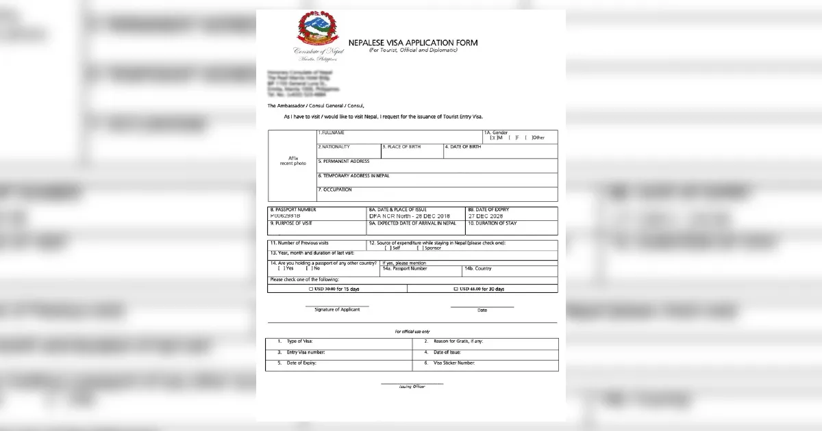 Nepal Visa Application Form