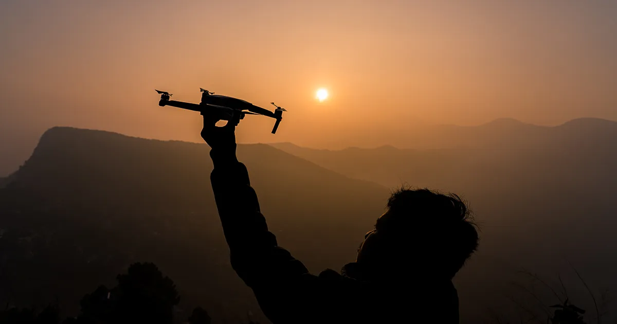 Tourist flying drone