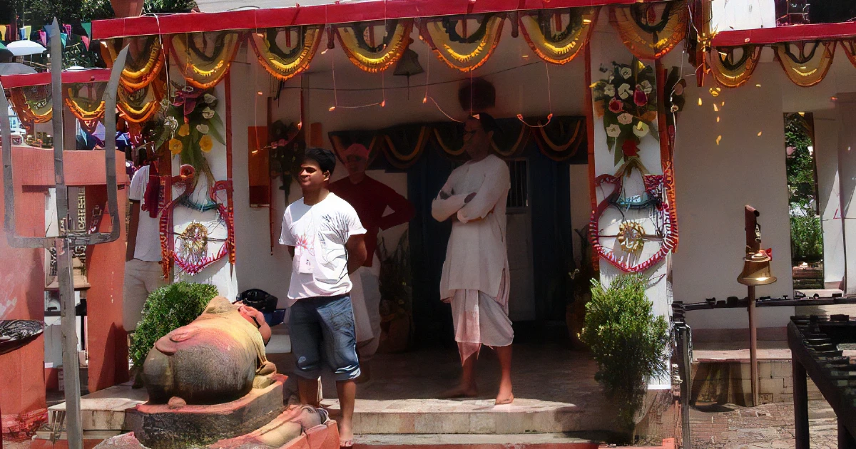 Nandi Facing Shiva, in front of a temple