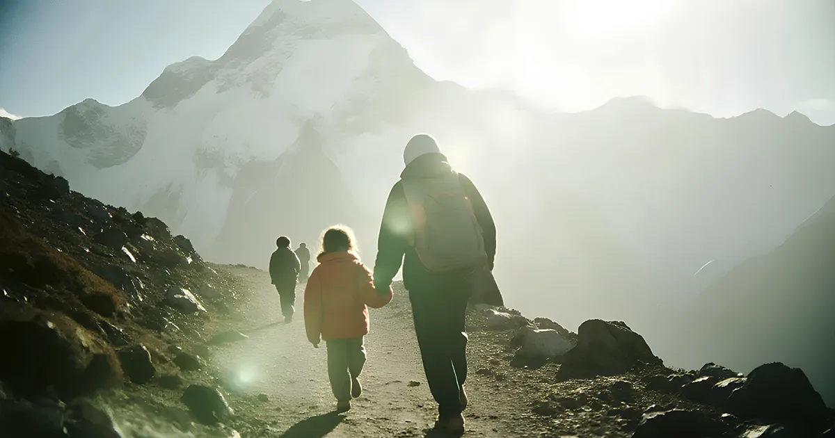 People trekking to ABC with Kids