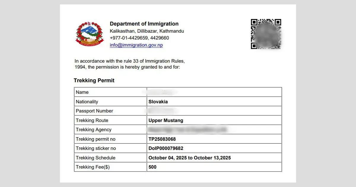 Upper Mustang Trekking Permit