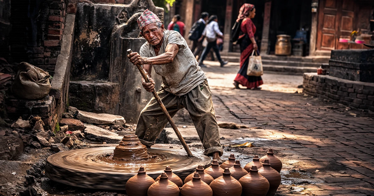 An Old Artisan Making Pottery