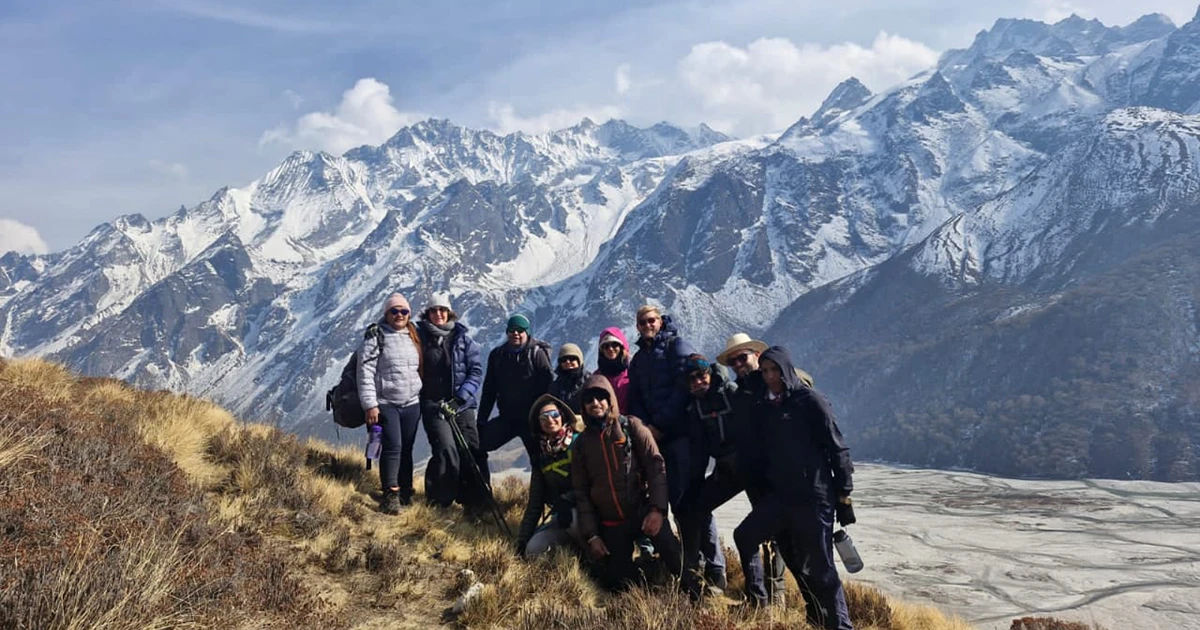 Trekkers walking in Langtang trails
