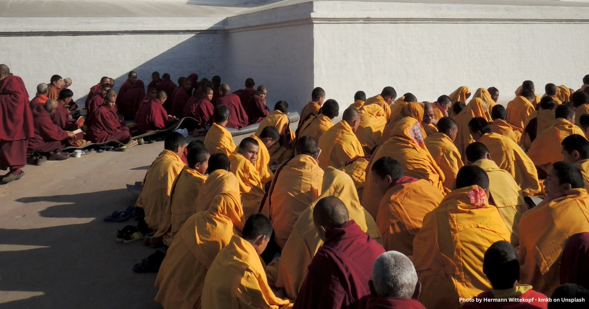 Monks engage in meditation in Boudhanath 