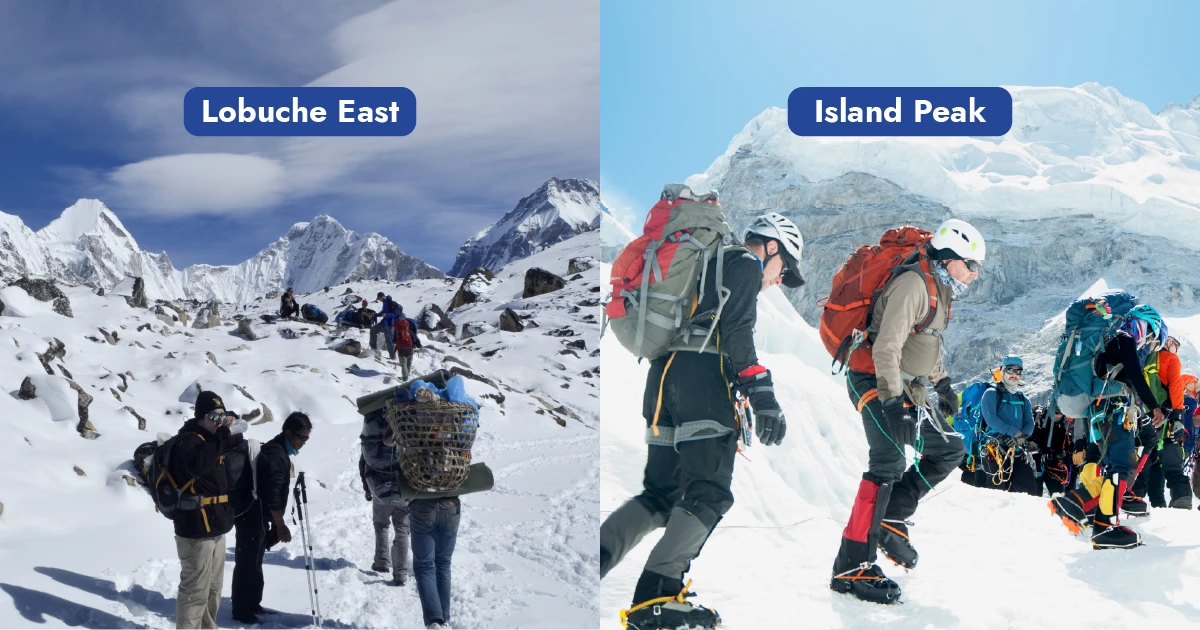 People on Lobuche East vs Island Peak