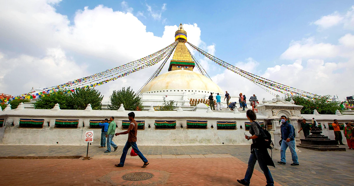 Visitors Walking Around Boudhanath Stupa