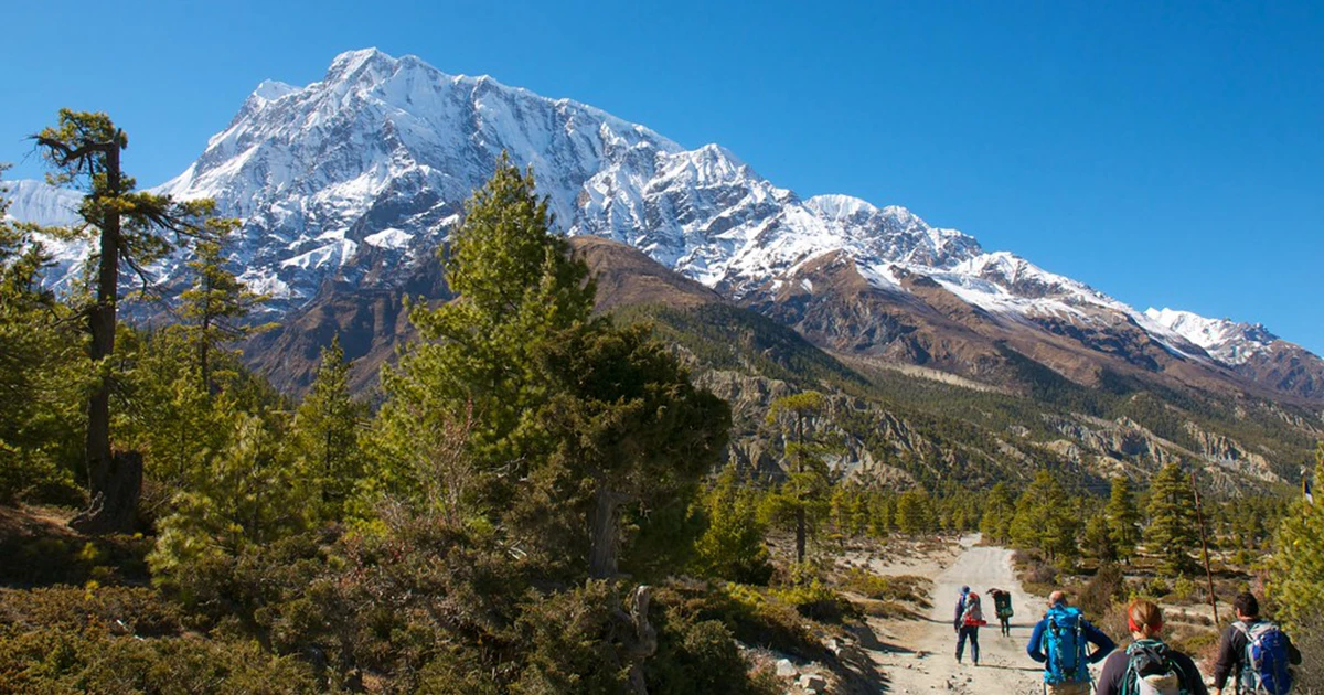 Annapurna Circuit trek trail with trekkers
