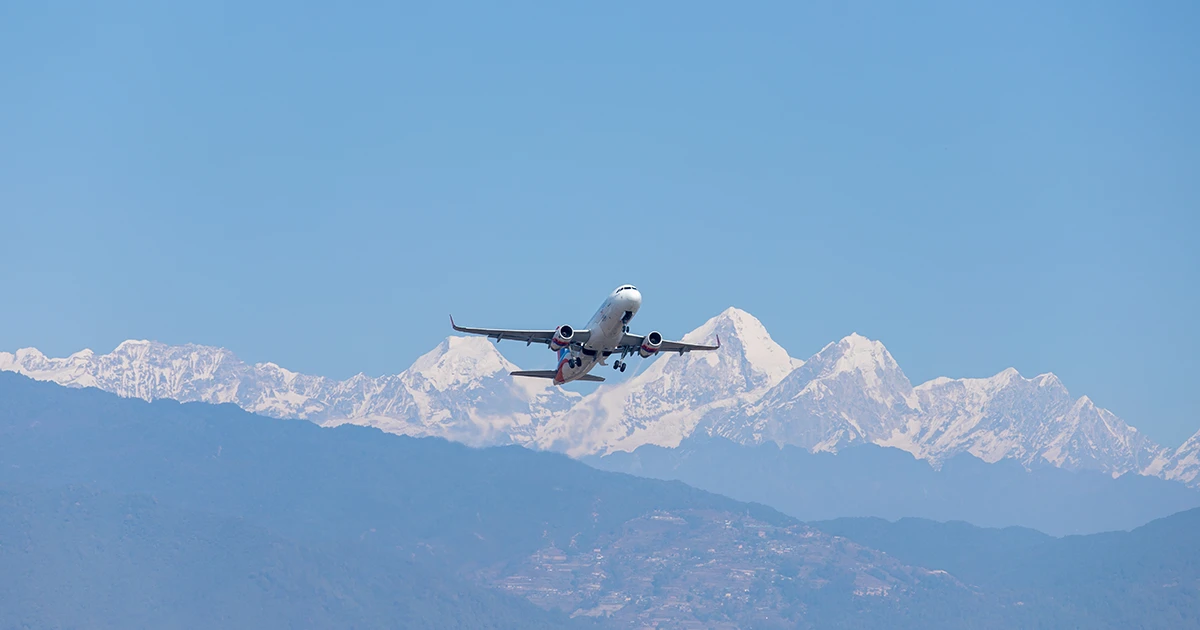 Picture of plane flying amidst Himalayas