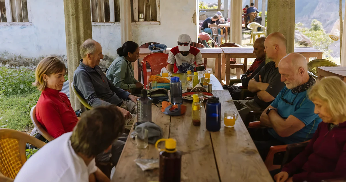 Tourists at a Local Teahouse