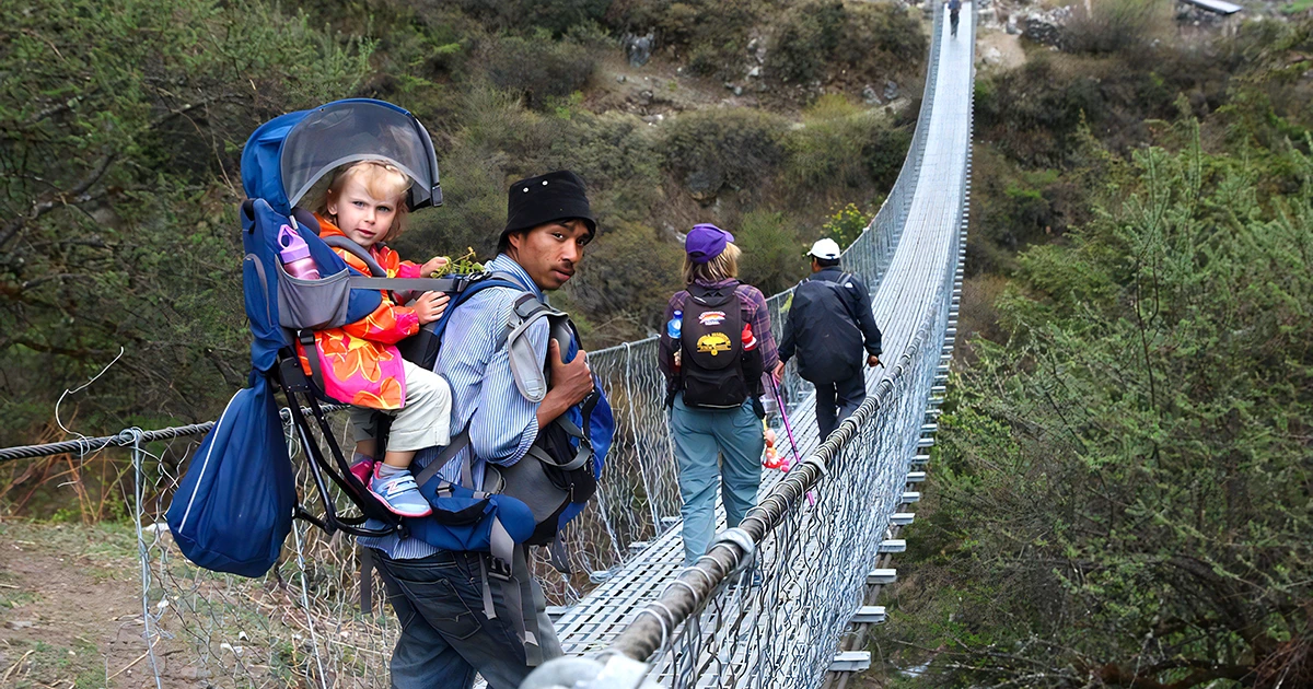 Children Trekking with Family in Langtang 